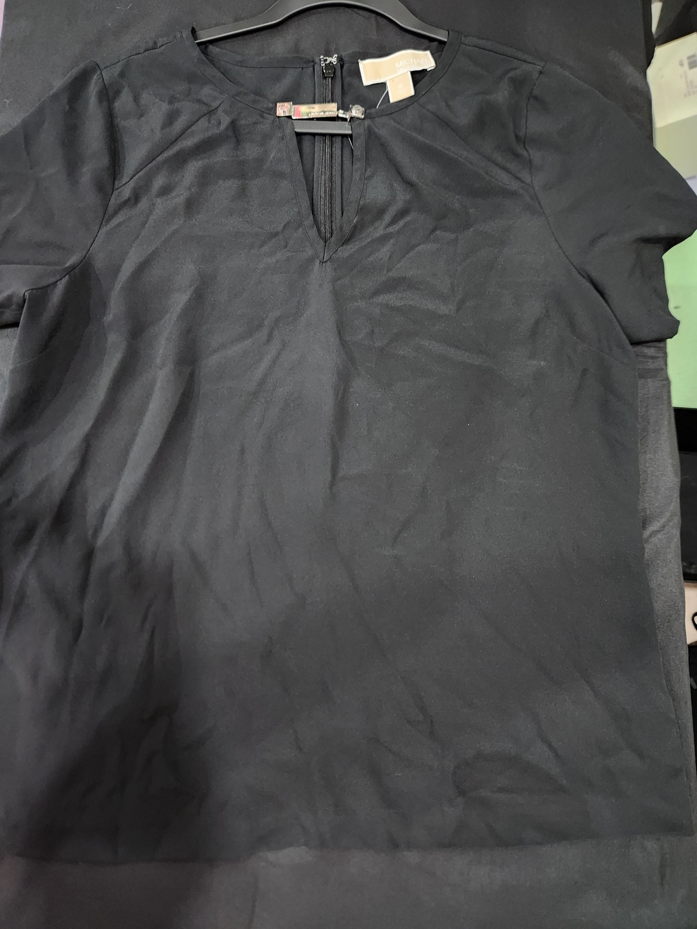 Michael Kors Black Short-Sleeve Keyhole Front Top